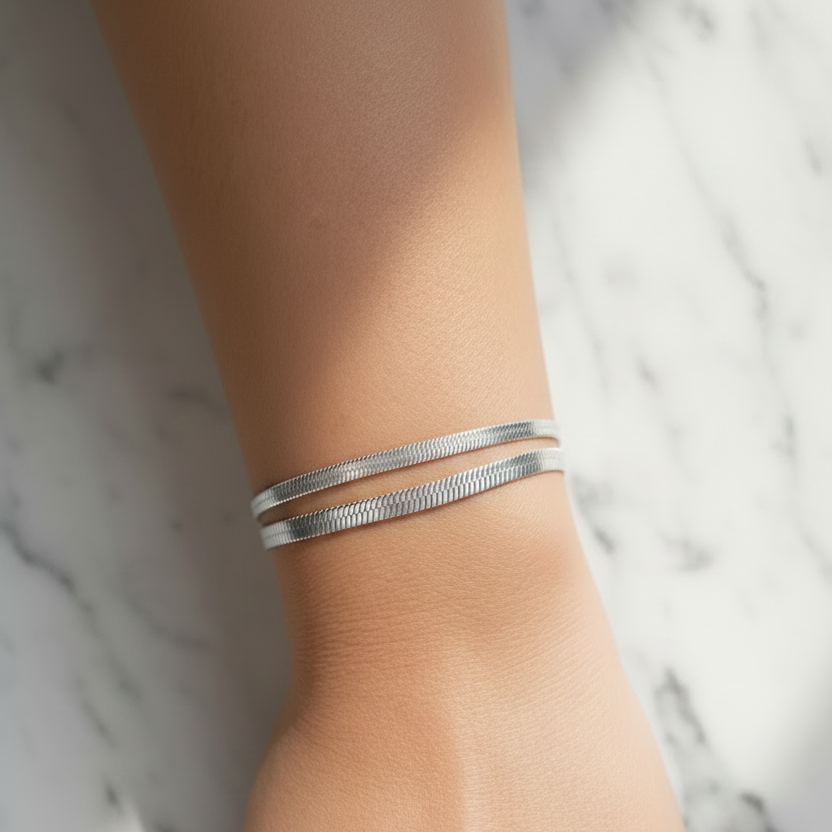 Soft Silver Herringbone Bracelet