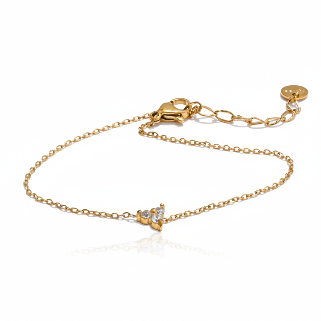 Lumire Aria dainty 18k gold plated chain bracelet with a cluster of three crystal stones.