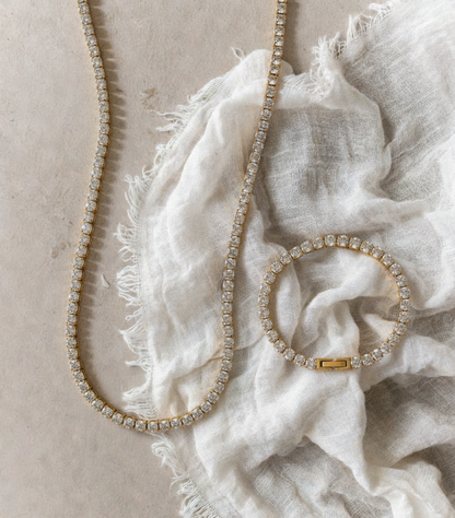 18k gold plated tennis necklace and matching tennis bracelet⁠