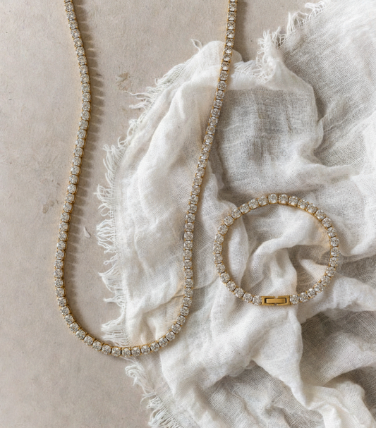 18k gold plated tennis necklace and matching tennis bracelet⁠