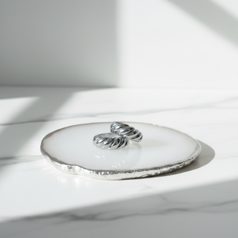 Extended Marble Bottom — Silver Rings on Plate