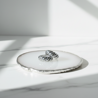 Extended Marble Bottom — Silver Rings on Plate