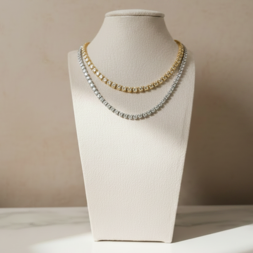 18k gold plated tennis necklace