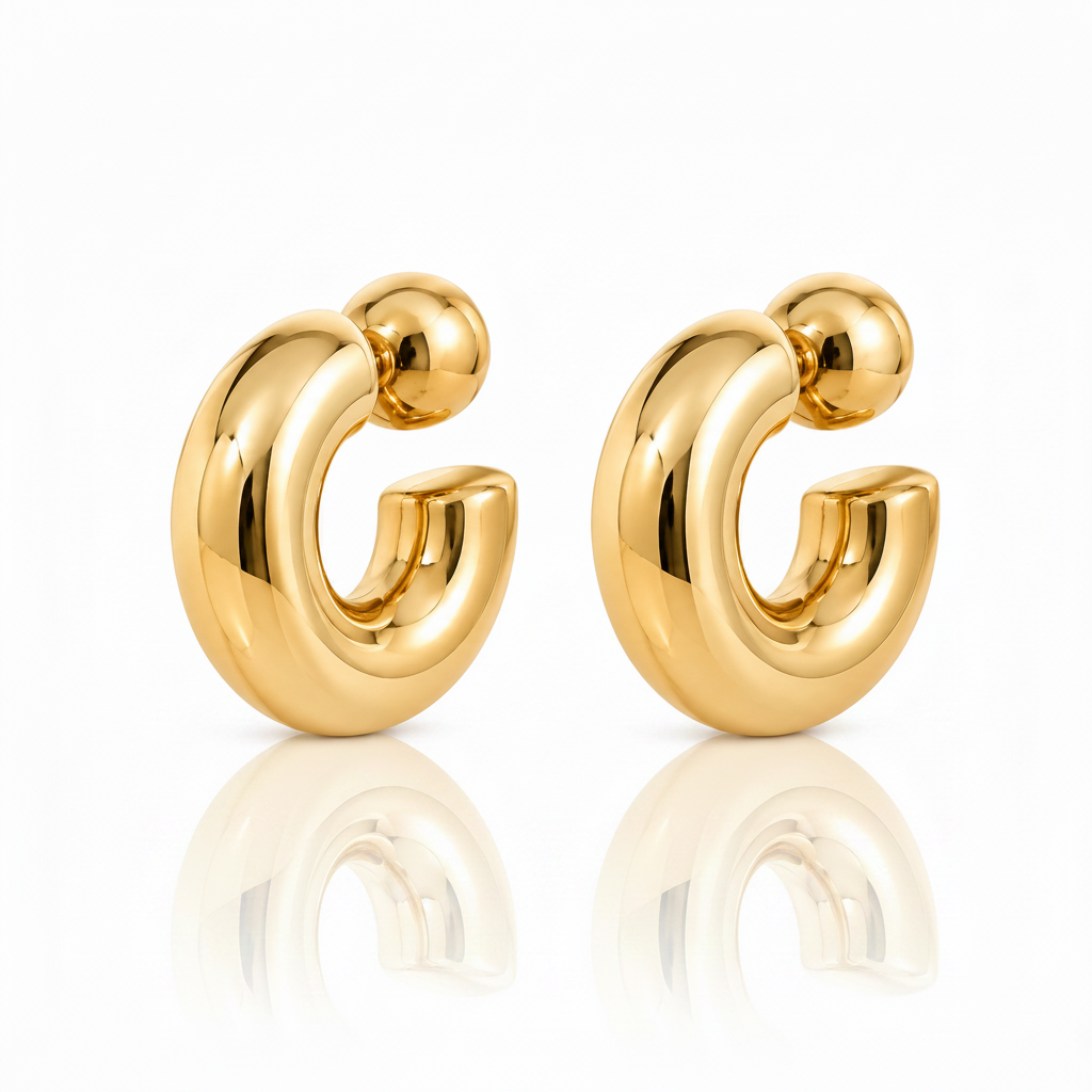Gold Chunky Hoop Earrings with Ball - Revised