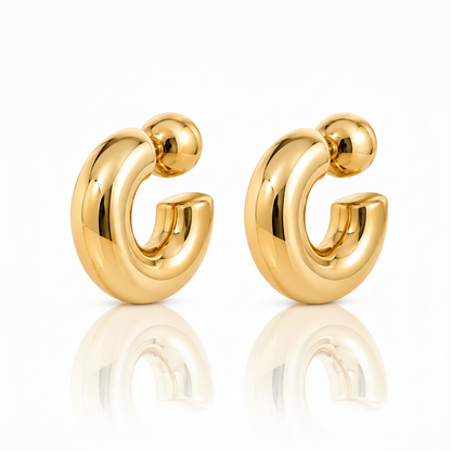 Gold Chunky Hoop Earrings with Ball - Revised