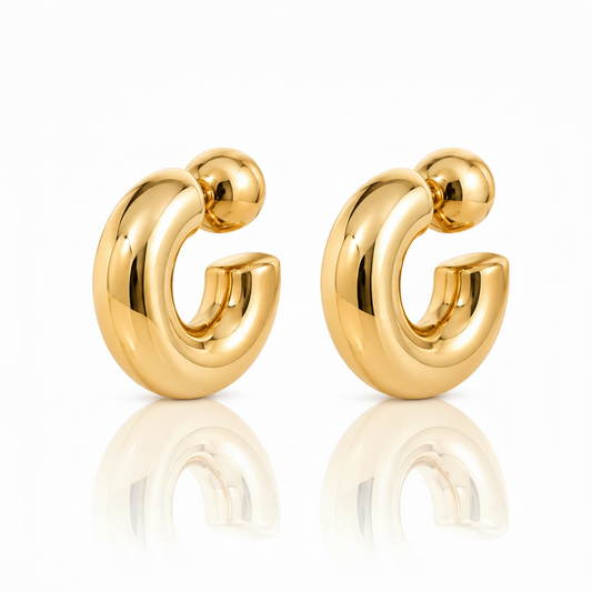 Gold Chunky Hoop Earrings with Ball - Revised