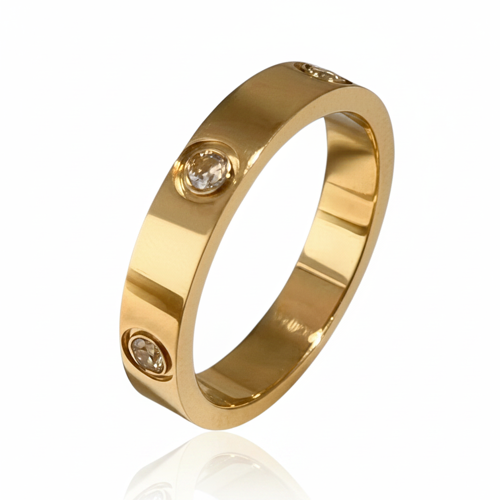 Gold CZ Band Ring with Reflection
