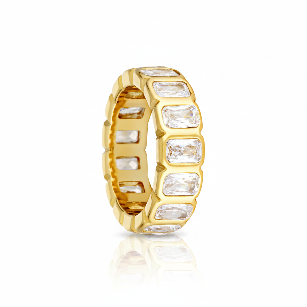 Gold Eternity Ring with Reflection on White
