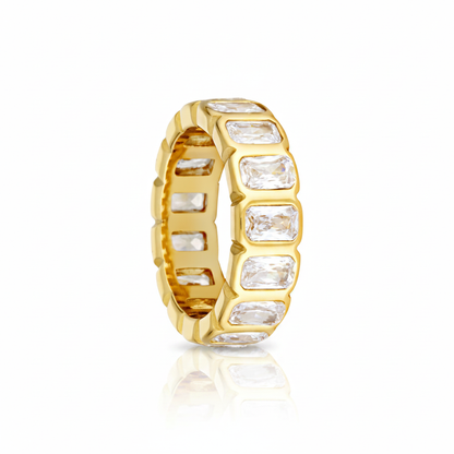 Gold Eternity Ring with Reflection on White