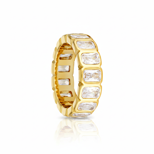 Gold Eternity Ring with Reflection on White