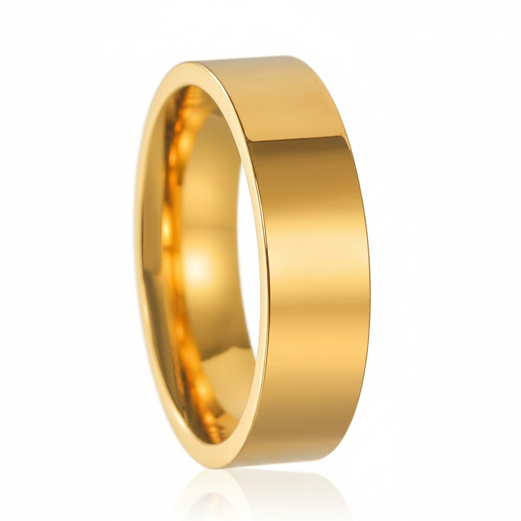 Gold Flat Band Ring with Reflection