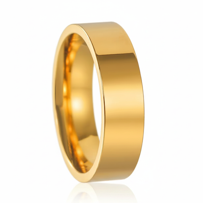 Gold Flat Band Ring with Reflection