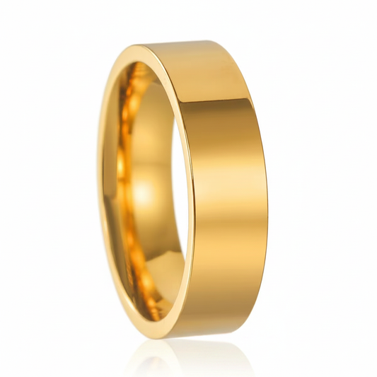 Gold Flat Band Ring with Reflection
