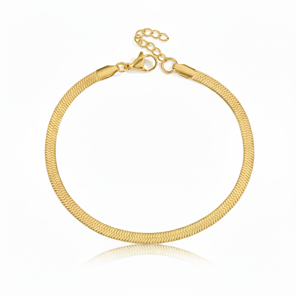 Gold Herringbone Bracelet with Reflection