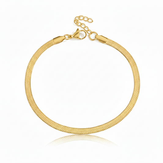 Gold Herringbone Bracelet with Reflection