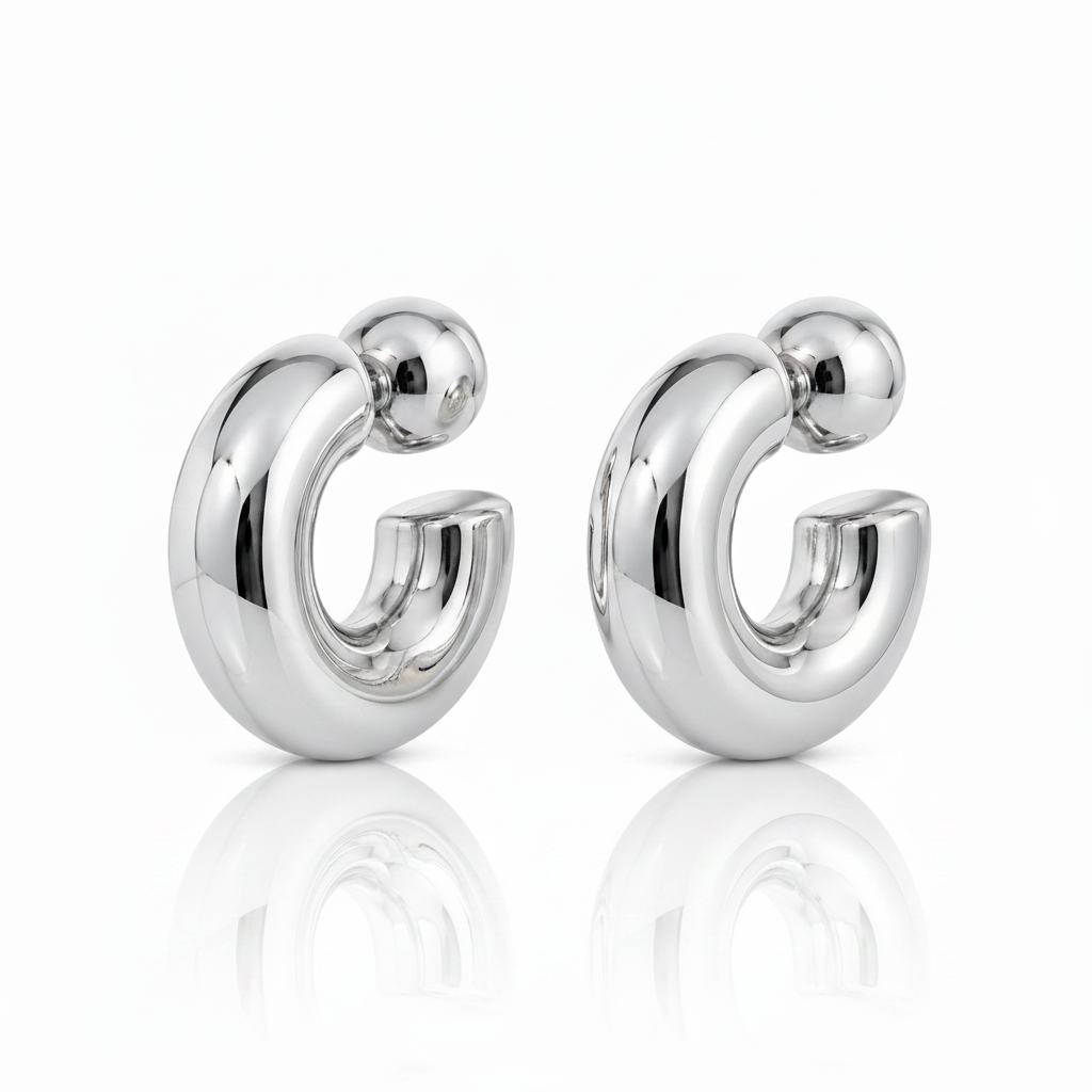 Silver Chunky Hoop Earrings - Corrected Angle