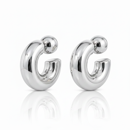 Silver Chunky Hoop Earrings - Corrected Angle