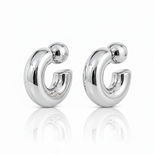 Silver Chunky Hoop Earrings - Corrected Angle