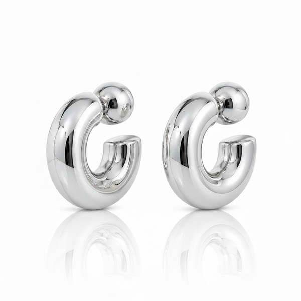 Silver Chunky Hoop Earrings - Corrected Angle