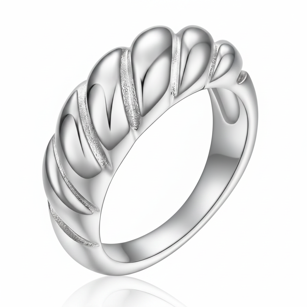 Silver Croissant Ring with Reflection
