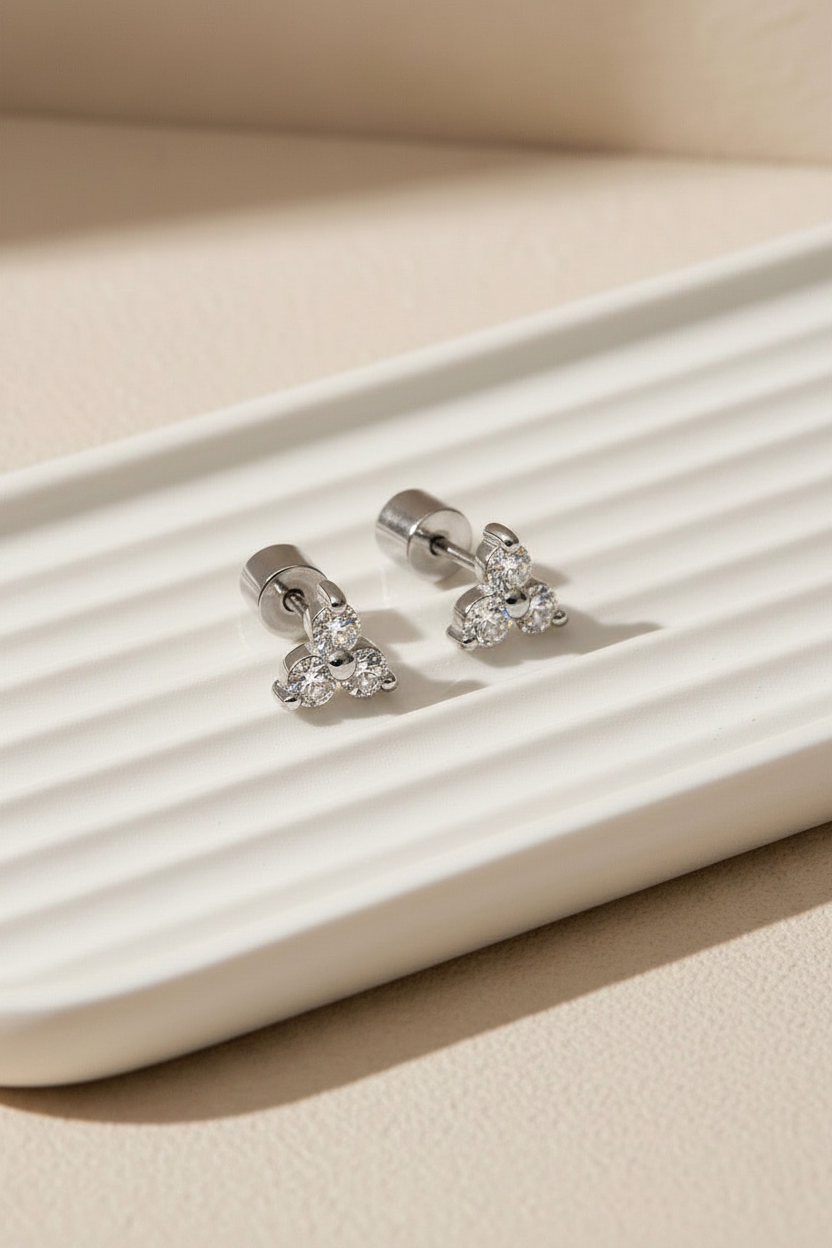 Silver Crystal Cluster Studs