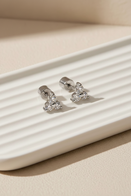Silver Crystal Cluster Studs
