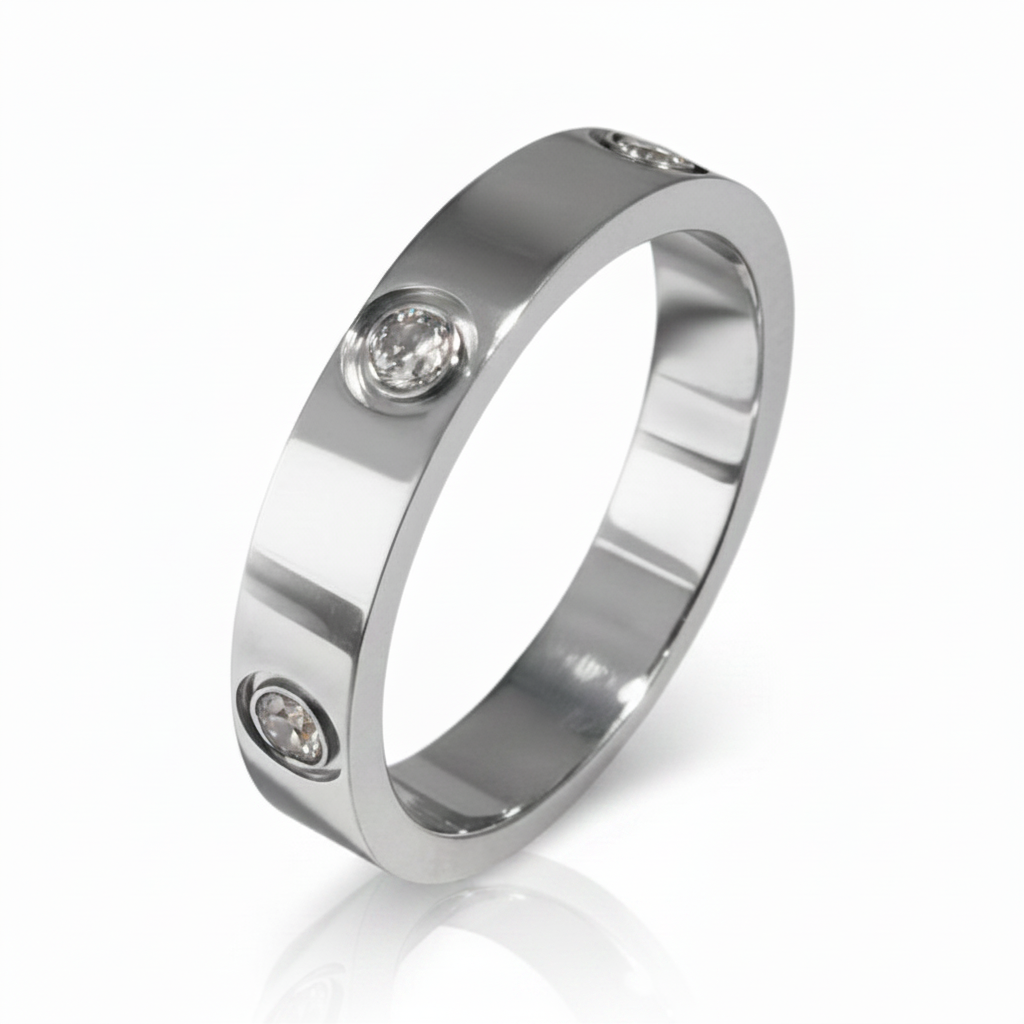 Silver CZ Band Ring with Reflection