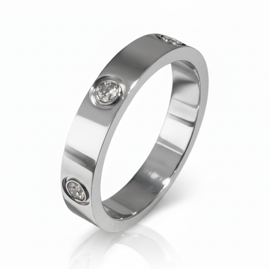 Silver CZ Band Ring with Reflection