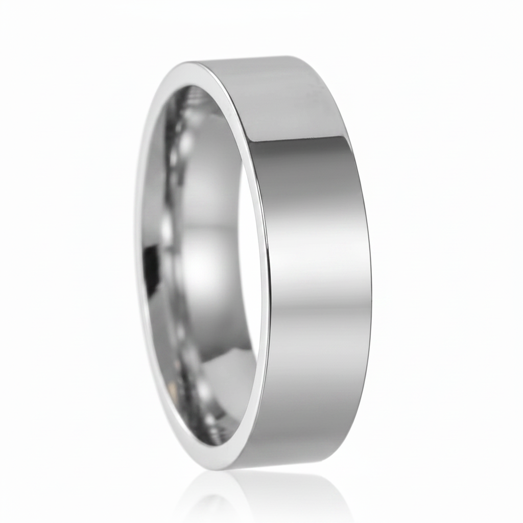 Silver Flat Band Ring with Reflection