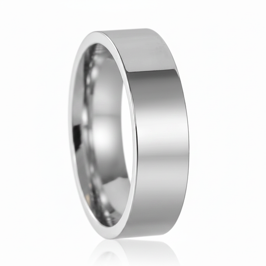 Silver Flat Band Ring with Reflection