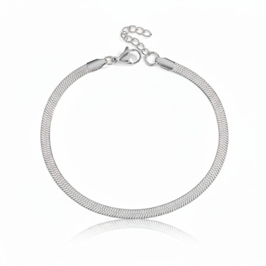 Silver Herringbone Bracelet with Reflection