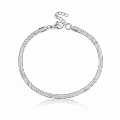 Silver Herringbone Bracelet with Reflection