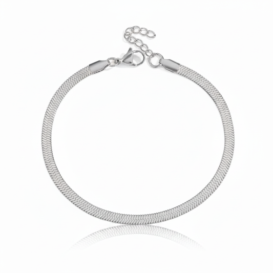 Silver Herringbone Bracelet with Reflection