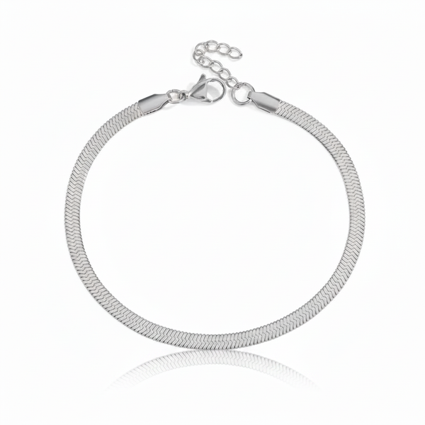 Silver Herringbone Bracelet with Reflection