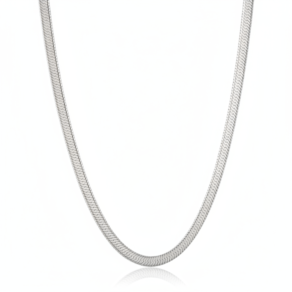 Silver Herringbone Chain Necklace